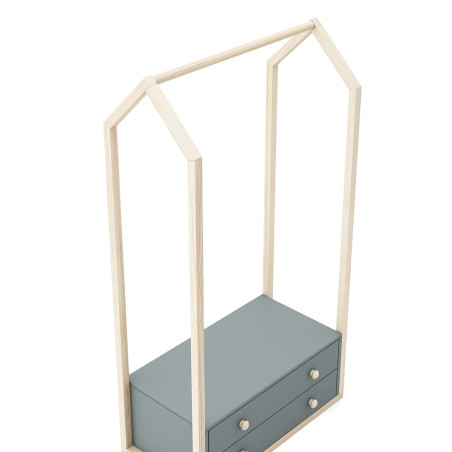 Penderie 2 tiroirs en mdf et pin, gris vert et naturel - KAINEN