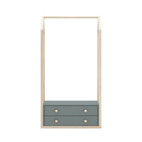 Penderie 2 tiroirs en mdf et pin, gris vert et naturel - KAINEN