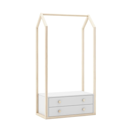 Penderie 2 tiroirs en pin massif et MDF blanc et naturel - KAINEN