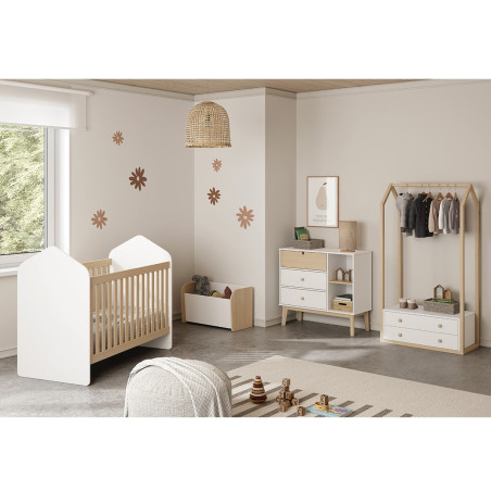 Penderie 2 tiroirs en pin massif et MDF blanc et naturel - KAINEN