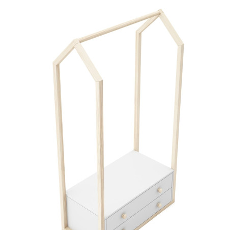 Penderie 2 tiroirs en pin massif et MDF blanc et naturel - KAINEN