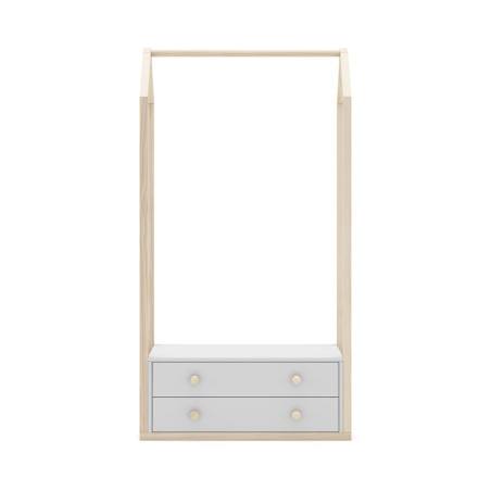 Penderie 2 tiroirs en pin massif et MDF blanc et naturel - KAINEN