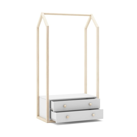 Penderie 2 tiroirs en pin massif et MDF blanc et naturel - KAINEN