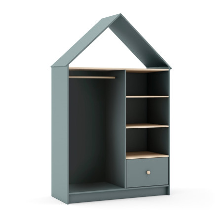 Dressing cabane enfant en MDF et pin gris vert et naturel - KAINEN