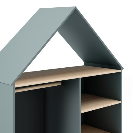 Dressing cabane enfant en MDF et pin gris vert et naturel - KAINEN