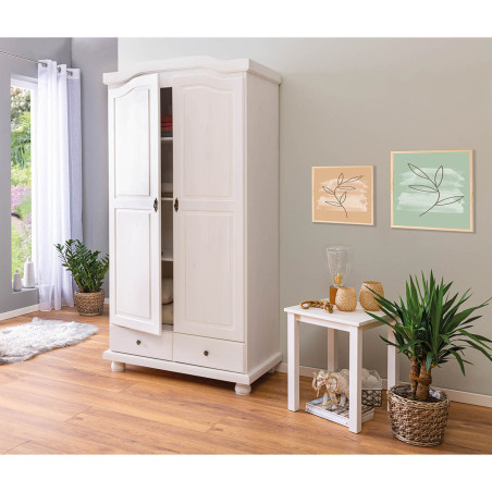 Armoire 2 Portes Bois Massif Vernis Blanc - NERON