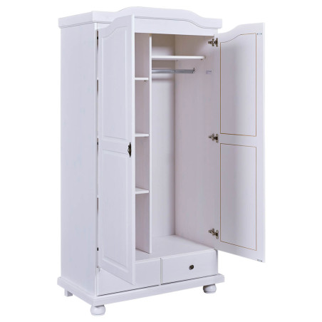 Armoire 2 Portes Bois Massif Vernis Blanc - NERON