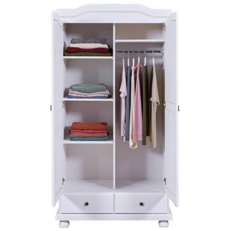 Armoire 2 Portes Bois Massif Vernis Blanc - NERON
