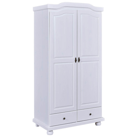 Armoire 2 Portes Bois Massif Vernis Blanc - NERON