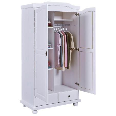 Armoire 2 Portes Bois Massif Vernis Blanc - NERON
