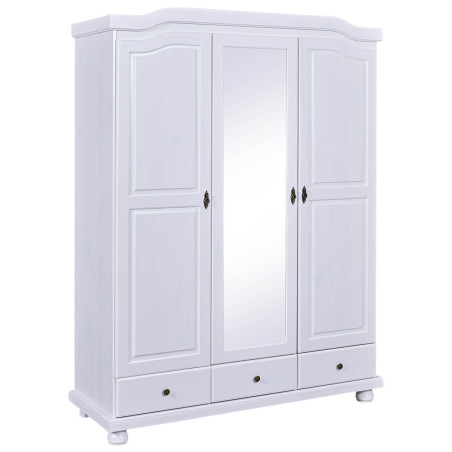 Armoire 3 portes avec penderie bois massif vernis blanc - NERON