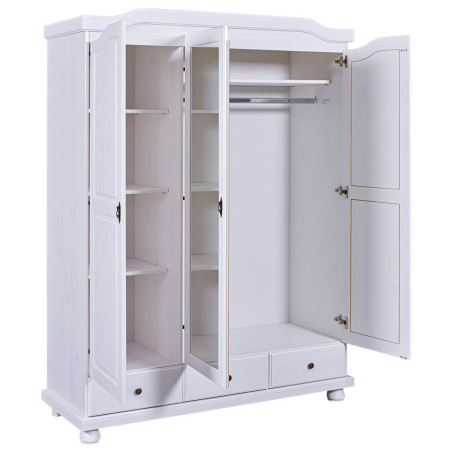 Armoire 3 portes avec penderie bois massif vernis blanc - NERON