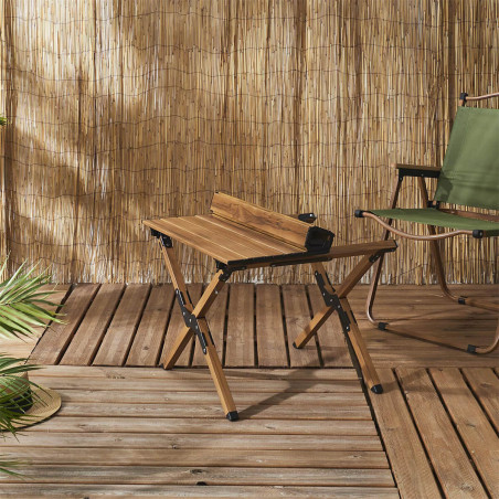Table Basse Pliante Camping Métal Imitation Bois Sac de Transport - KAMIRA