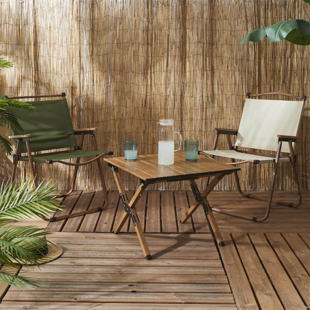 Table Basse Pliante Camping Métal Imitation Bois Sac de Transport - KAMIRA