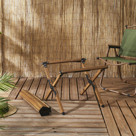 Table Basse Pliante Camping Métal Imitation Bois Sac de Transport - KAMIRA