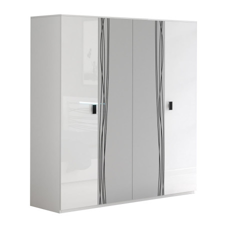 Armoire 4 Portes Miroir Blanche Sérigraphiée - CADEN