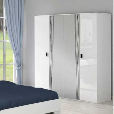 Armoire 4 Portes Miroir Blanche Sérigraphiée - CADEN
