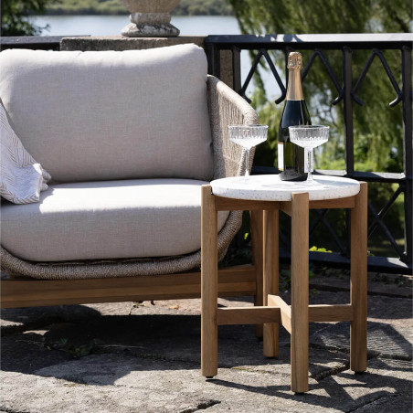 Table basse ronde Ø37 cm en acacia et terrazzo - LORIRA