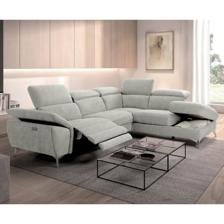 Canapé d'angle droit 1 relax électrique gris clair - TOLEO