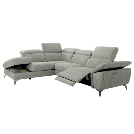 Canapé d'angle gauche 1 relax électrique gris clair - TOLEO