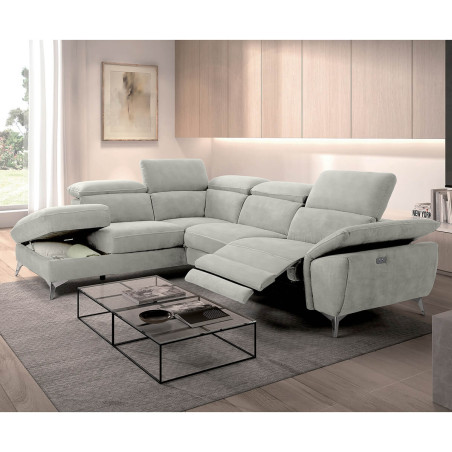 Canapé d'angle gauche 1 relax électrique gris clair - TOLEO