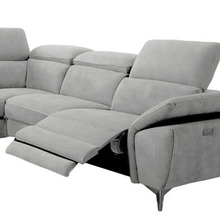 Canapé d'angle gauche 1 relax électrique gris clair - TOLEO