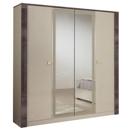 Armoire 4 Portes 2 portes miroir  Crème et Bronze - PANEN