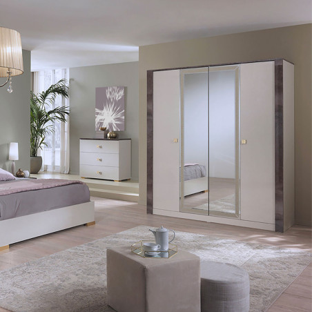 Armoire 4 Portes 2 portes miroir  Crème et Bronze - PANEN
