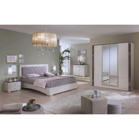 Armoire 4 Portes 2 portes miroir  Crème et Bronze - PANEN