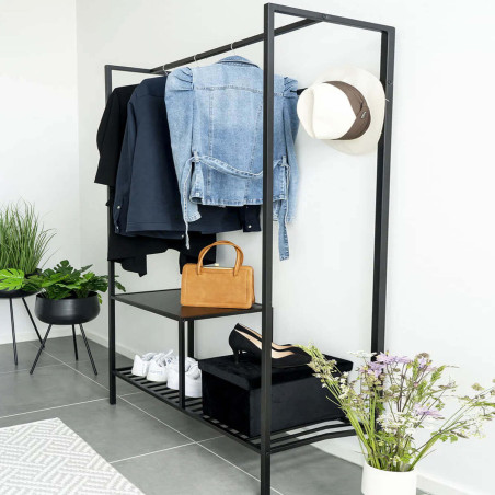 Meuble d'Entrée Acier Noir et Aspect Bois Noir - HARNO