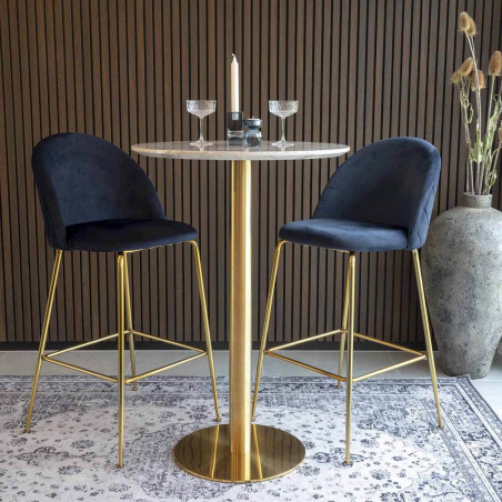 Table haute Ø70cm aspect marbré et pied métal doré - TYRIO