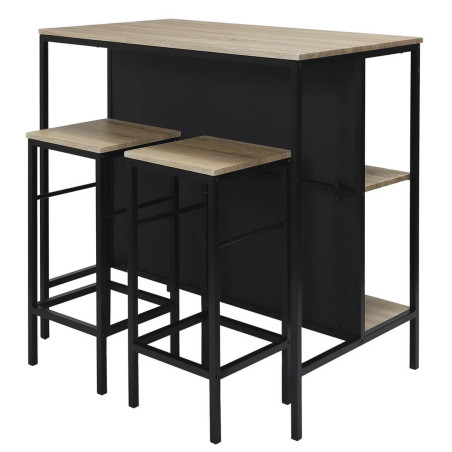 Table îlot avec tabourets en MDF et pieds métal noir - MAXIMA