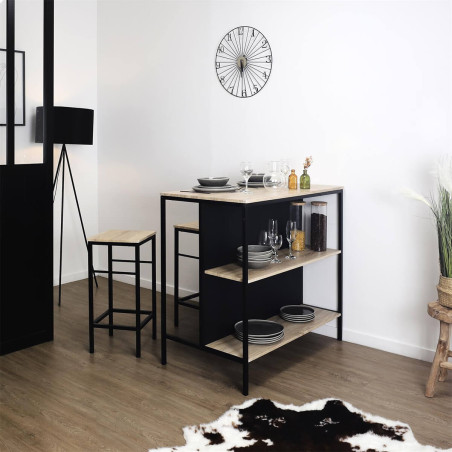 Table îlot avec tabourets en MDF et pieds métal noir - MAXIMA