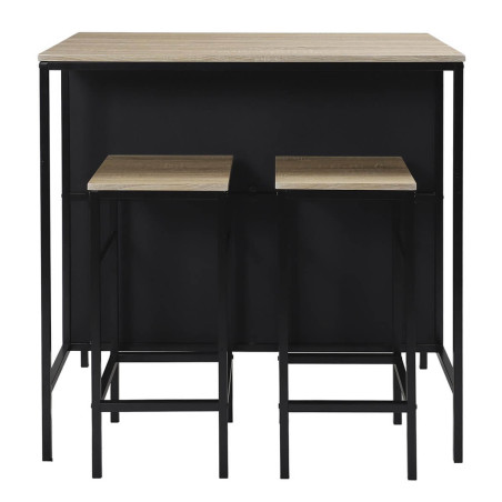 Table îlot avec tabourets en MDF et pieds métal noir - MAXIMA