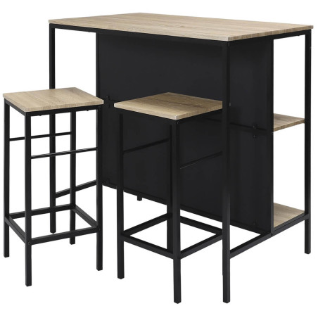 Table îlot avec tabourets en MDF et pieds métal noir - MAXIMA