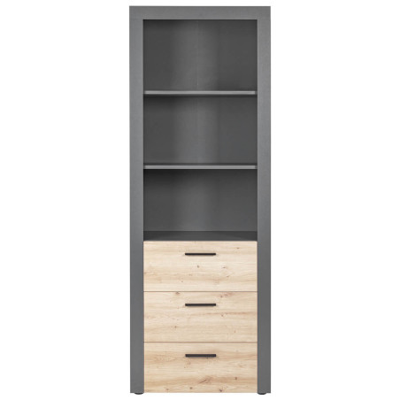 Etagère 3 niches 3 tiroirs gris et effet bois - OCTIO