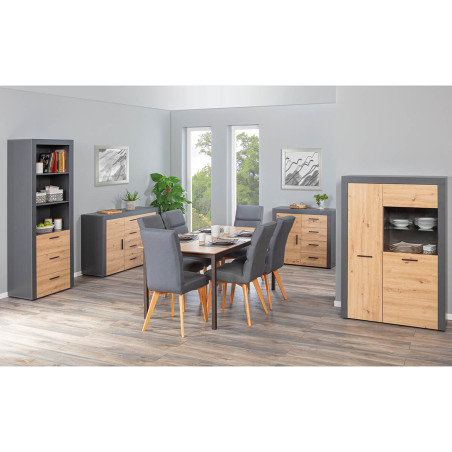 Etagère 3 niches 3 tiroirs gris et effet bois - OCTIO