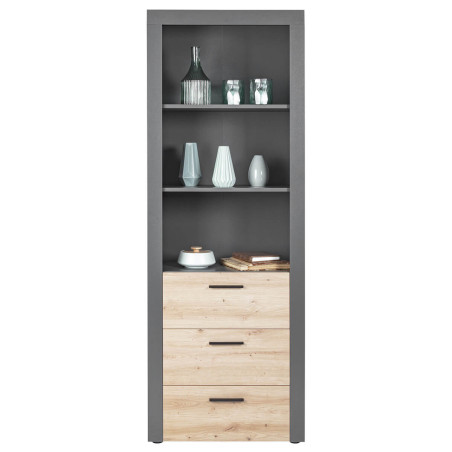 Etagère 3 niches 3 tiroirs gris et effet bois - OCTIO