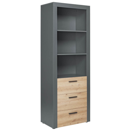 Etagère 3 niches 3 tiroirs gris et effet bois - OCTIO