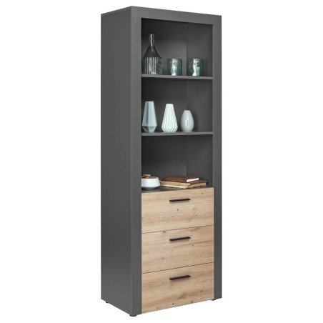 Etagère 3 niches 3 tiroirs gris et effet bois - OCTIO
