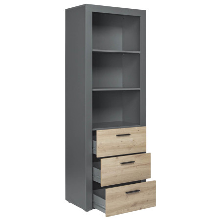 Etagère 3 niches 3 tiroirs gris et effet bois - OCTIO