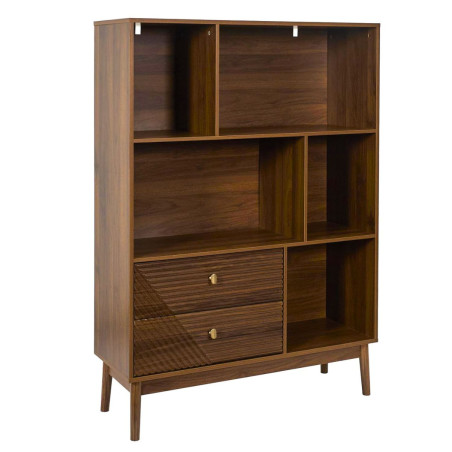 Bibliothèque 2 tiroirs 5 niches en bois et MDF pieds en pin - COTELE