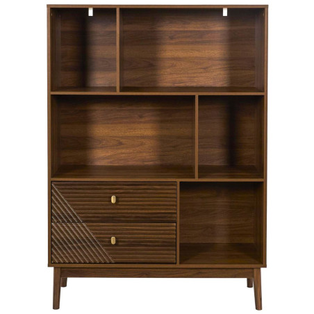 Bibliothèque 2 tiroirs 5 niches en bois et MDF pieds en pin - COTELE