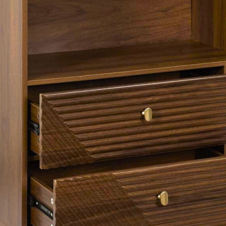 Bibliothèque 2 tiroirs 5 niches en bois et MDF pieds en pin - COTELE