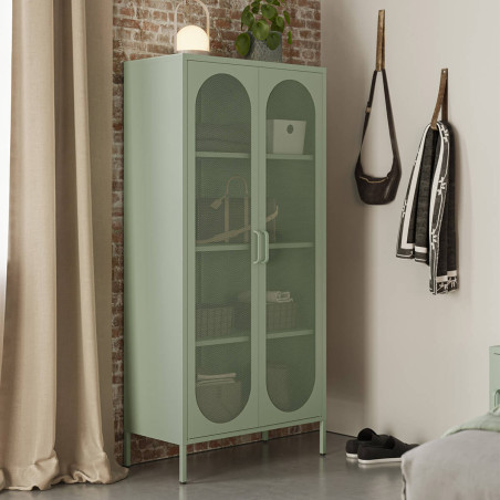 Meuble Haut 2 Portes Ajourées Métal Vert Menthe - OLIRA