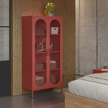 Meuble haut 2 portes ajourées en métal terracotta - OLIRA