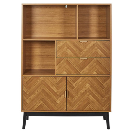 Bibliothèque aspect bois décor chevrons et piétement noir - SIXIA