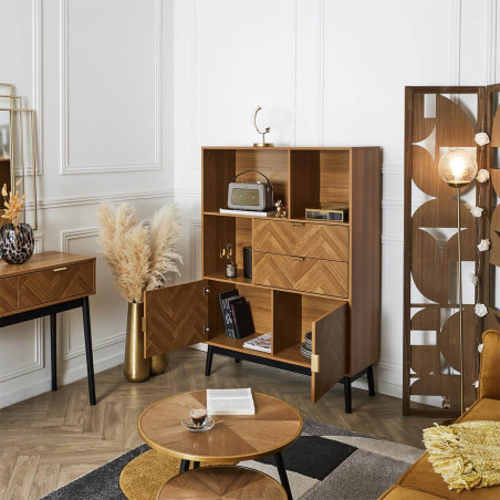 Bibliothèque aspect bois décor chevrons et piétement noir - SIXIA