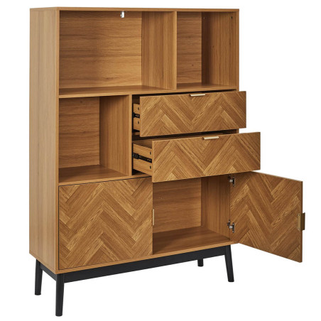 Bibliothèque aspect bois décor chevrons et piétement noir - SIXIA