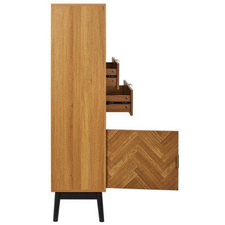 Bibliothèque aspect bois décor chevrons et piétement noir - SIXIA